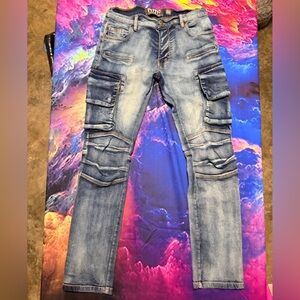 Men’s Light Blue Skinny Cargo Jeans with Pocket Detailing